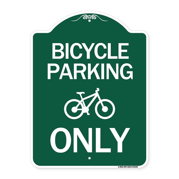 Bicycle Parking With Graphic, Green & White Aluminum Architectural Sign, 18" x 24", GW-1824-24320